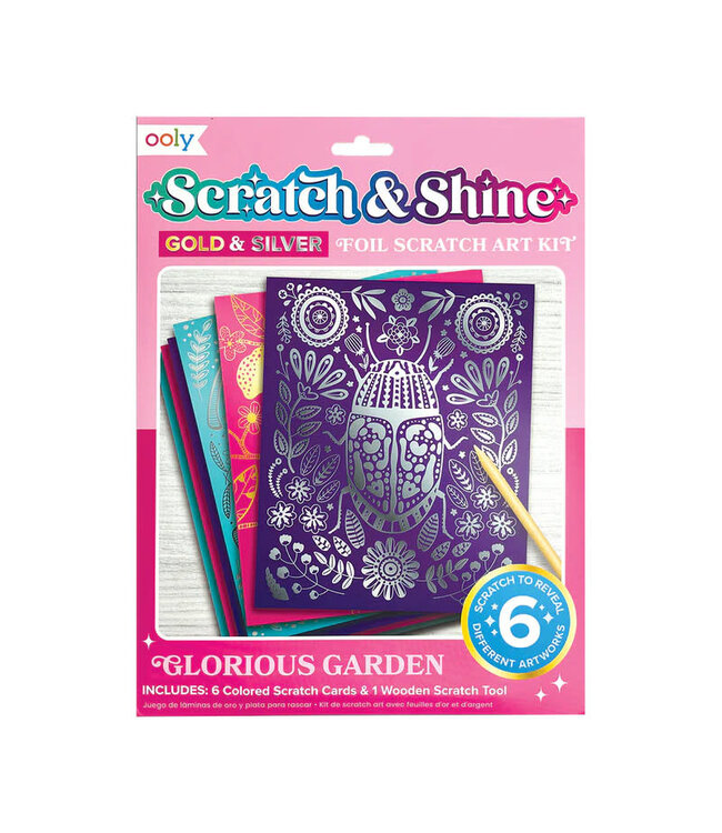 Ooly Scratch And Shine Foil Scratch Art Kit Glorious Garden 7 Pc Set