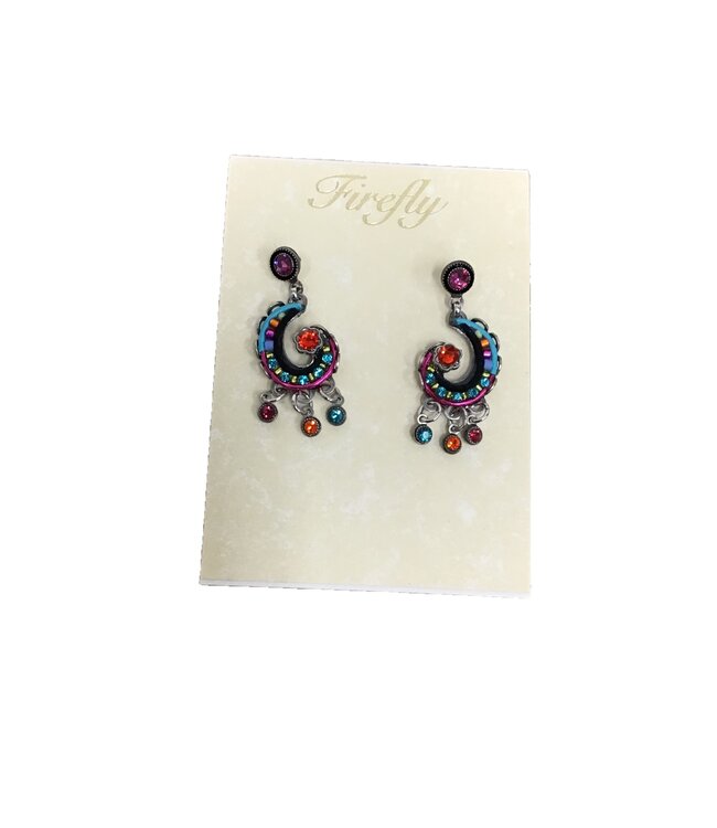 Firefly Small Mosaic Spiral With Dangles Post Earrings Multi