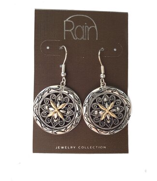 Rain Jewelry Antiqued Floral Center Circle Earrings