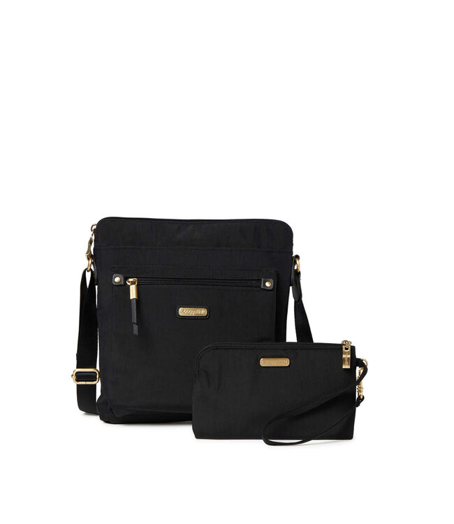 Baggallini Go Bagg with RFID Wristlet Black With Gold Hardware