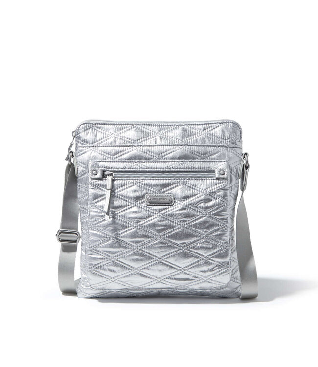 Baggallini Go Bagg with RFID Wristlet Silver Metallic Quilt