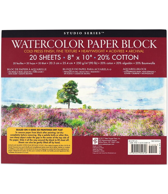 Peter Pauper Press Studio Series Watercolor Paper Block 20 sheets