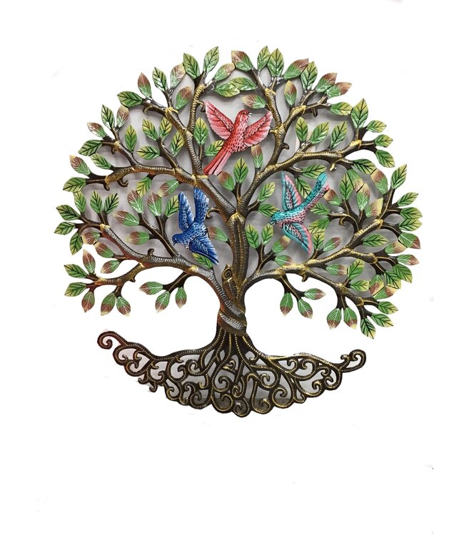 Beyond Borders Painted Beautiful Birds in Large Tree