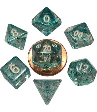 Metallic Dice Games 10mm Mini Dice Acrylic Polyhedral Set Ethereal Light Blue With White Numbers