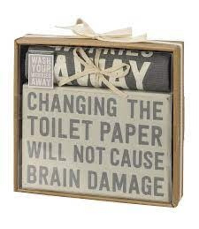 Primitives By Kathy Box Sign And Towel Set Toilet Paper