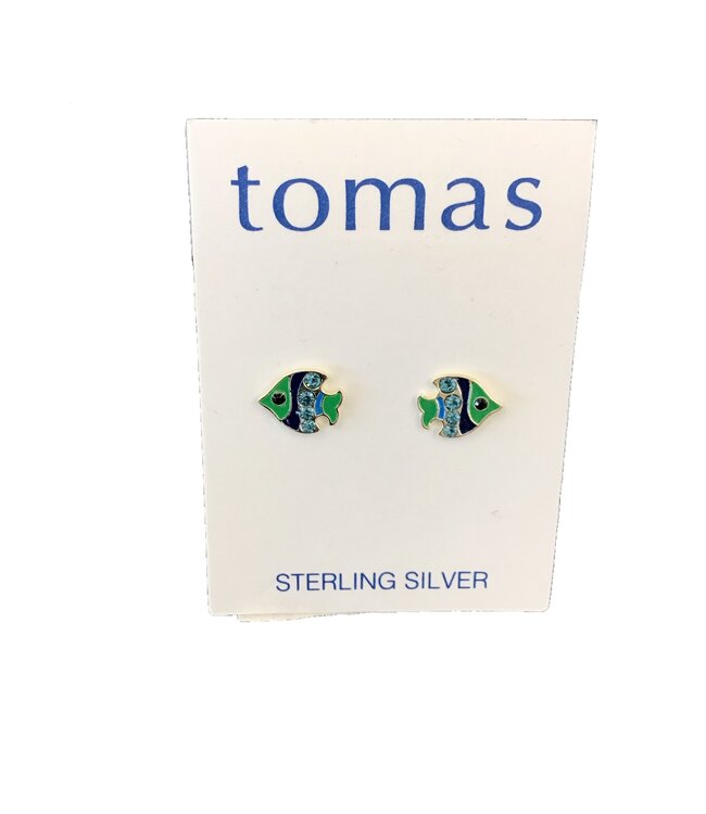 Tomas Crystal Angelfish Studs Green-Blue Sterling Silver Enamel