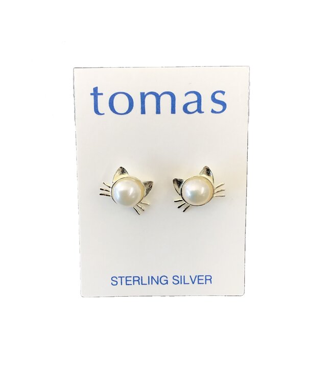Tomas Pearl Cat Face Studs Sterling Silver