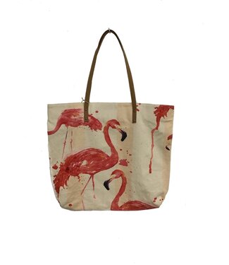 Cottn Curls Cotton Canvas Printed Bag Flamingo Pattern Tote