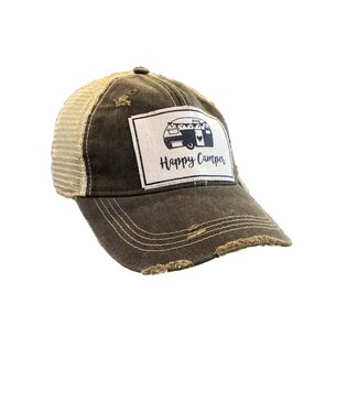 Vintage Life Hats Black Distressed Mesh Back Cap Happy Camper