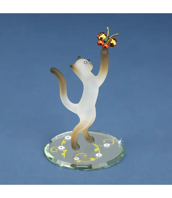 Glass Baron Siamese Cat With Butterfly