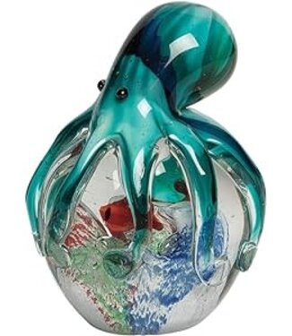Beachcombers Coastal Beachcombers Glass Octopus On Ball Figure Figurine L4.33 X W2.28 X H5.39 Blue
