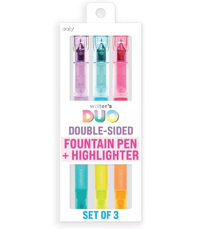Ooly DUO DOUBLE-ENDED FOUNTAIN PENS + HIGHLIGHTERS (SET OF 3)