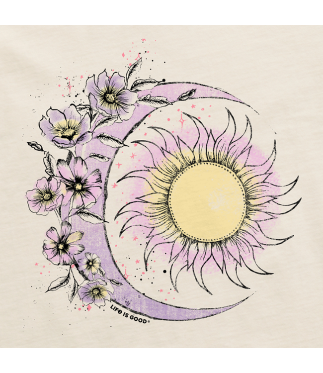 Life Is Good Womens Crusher Tee Moon Flower Putty White