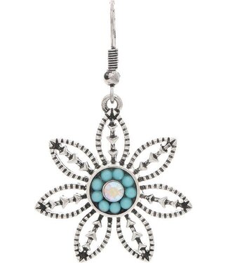 Rain Jewelry Silver Blue Bead Center Pointy Flower Earrings