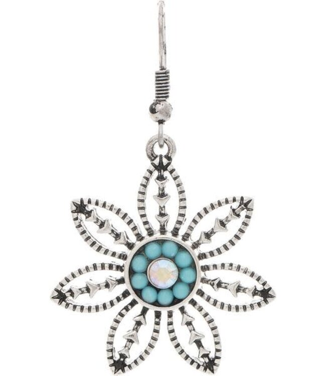 Rain Jewelry Silver Blue Bead Center Pointy Flower Earrings