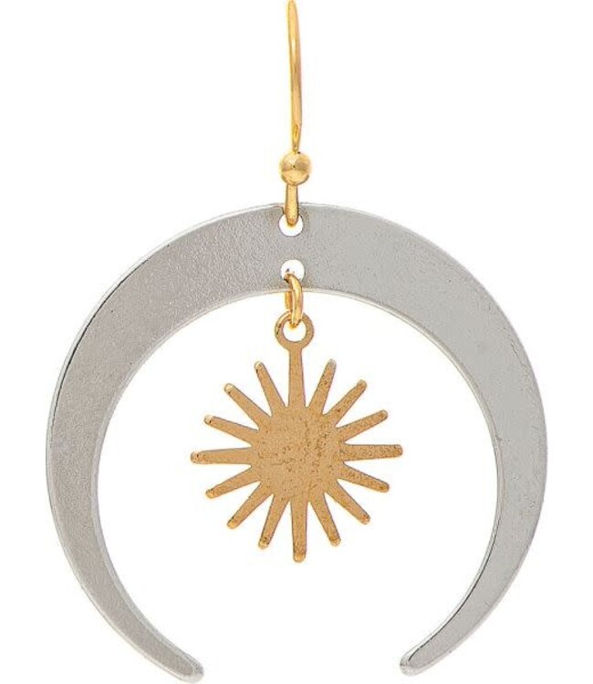 Rain Jewelry Two Tone Sun Charm Crescent Earring