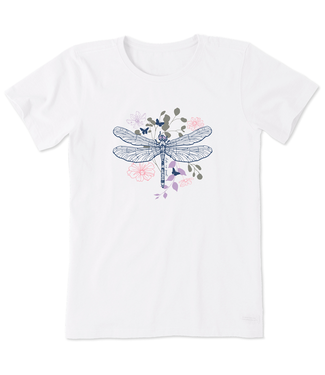 Life Is Good Womens Crusher Tee Floral Backdrop Dragonfly