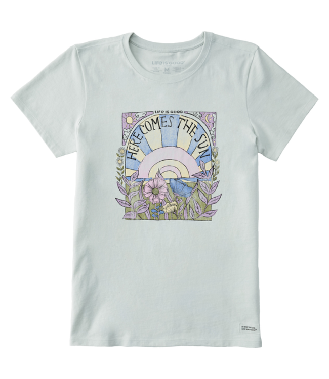 Life Is Good Womens Crusher Tee Here Comes The Su Fog Grey