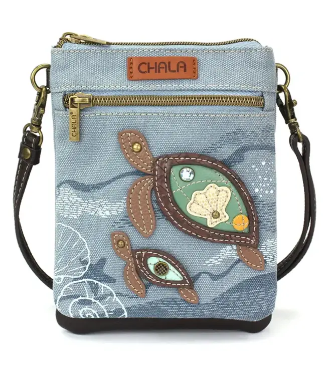 Chala Handbags Double Pocket Xbody Turtle indigo