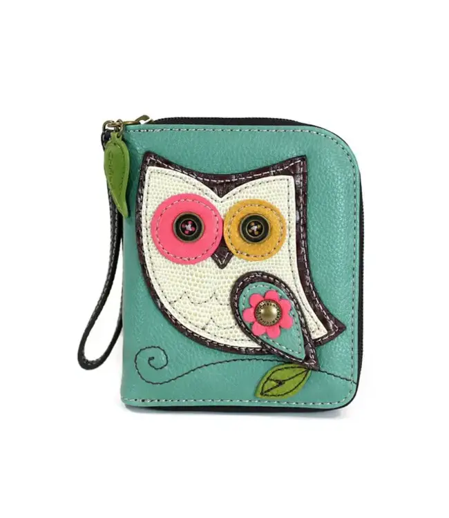Chala Handbags ZipAround Wallet Owl II teal Breazy Beach