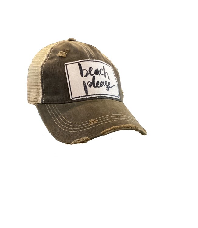 Vintage Life Hats Black Distressed Mesh Back Cap Beach Please
