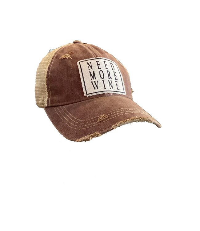 Vintage Life Hats Maroon Distressed Mesh Back Cap Need More Wine