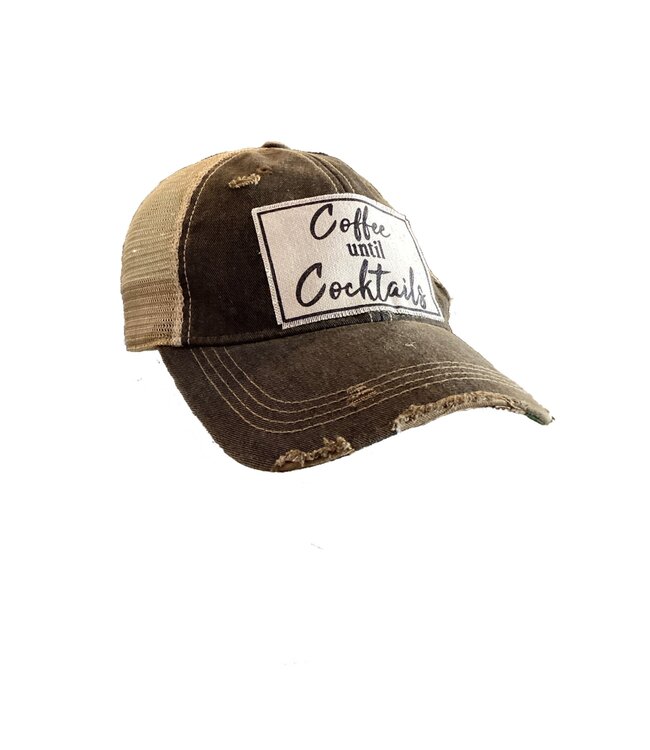 Vintage Life Hats Black Distressed Mesh Back Cap Coffee Until Cocktails