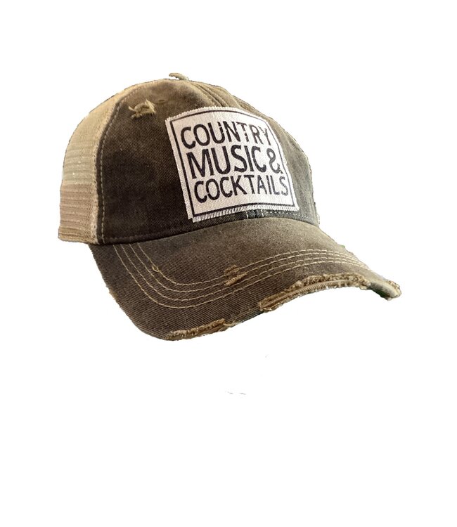 Vintage Life Hats Black Distressed Mesh Back Cap Country Music Cocktails