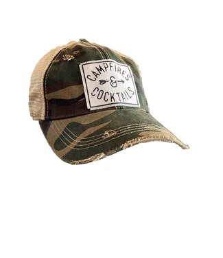 Vintage Life Hats Camo Distressed Mesh Back Cap Campfires And Cocktails