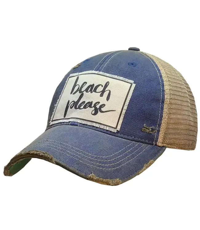 Vintage Life Hats Royal Blue Distressed Mesh Back Cap Beach Please