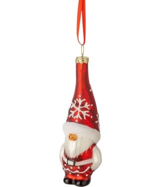 Silver Tree Glass Santa gnome ornament matte red and white glittered snowflake hat 4 in