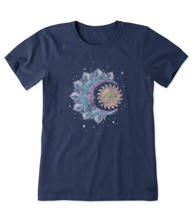 Life Is Good Womens Crusher Tee Washy Celestial Sun Dusty Black