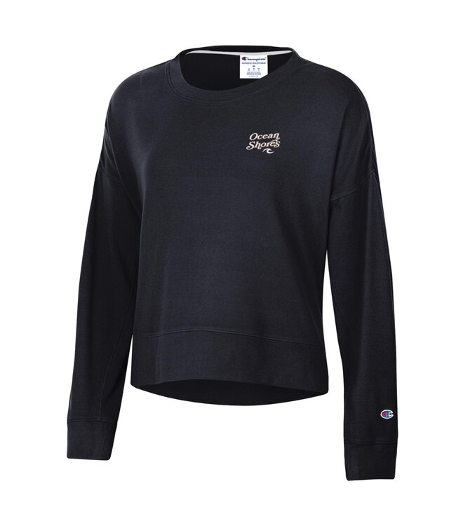 Champion Womens Sueded Crew Script Ocean Shores Over Wave Logo