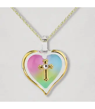 Glass Baron Rainbow Heart With Cross Necklace