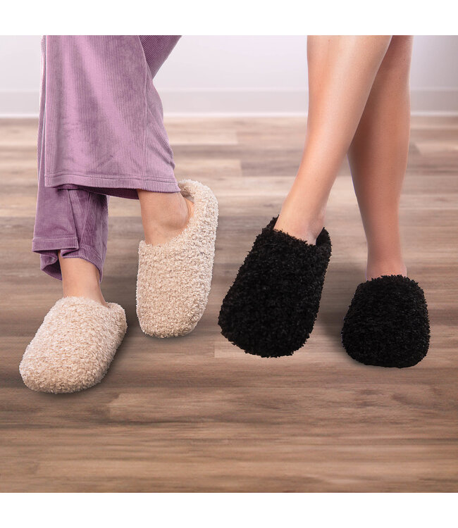 Amanda Blu Black Furry Loafer Slipper