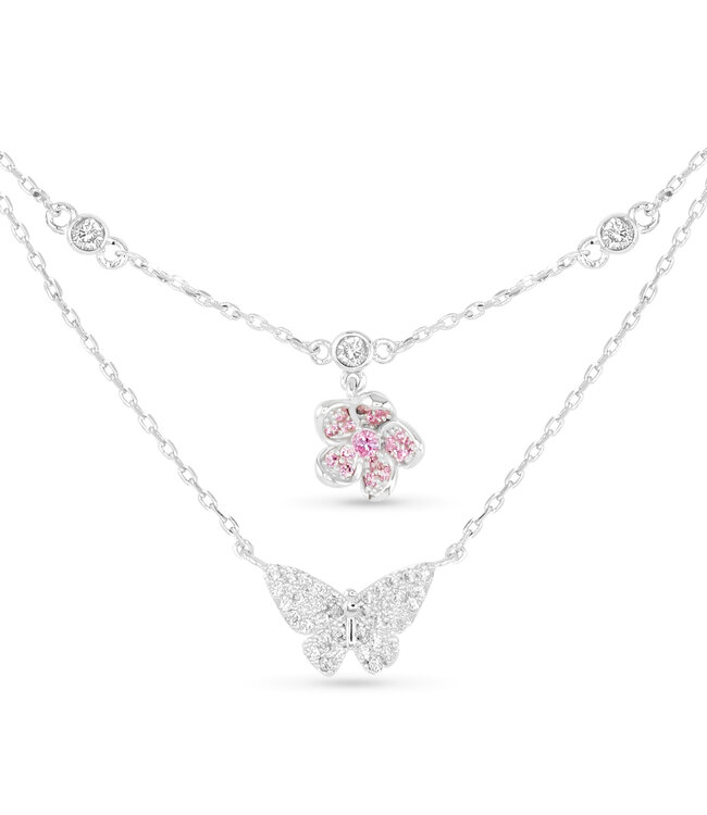 Amanda Blu Butterfly & Flower Necklace - Silver