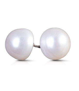 Amanda Blu Button Stud Earrings - Natural White - Silver