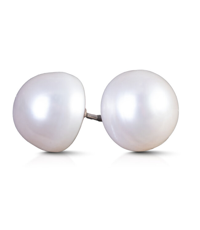 Amanda Blu Button Stud Earrings - Natural White - Silver