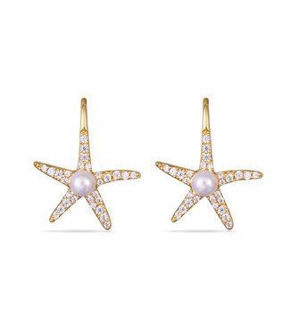 Amanda Blu CZ and Center Pearl Starfish Earrings -  Gold
