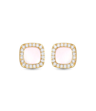 Amanda Blu CZ and Mother of Pearl Small Square Stud Earrings -  Gold