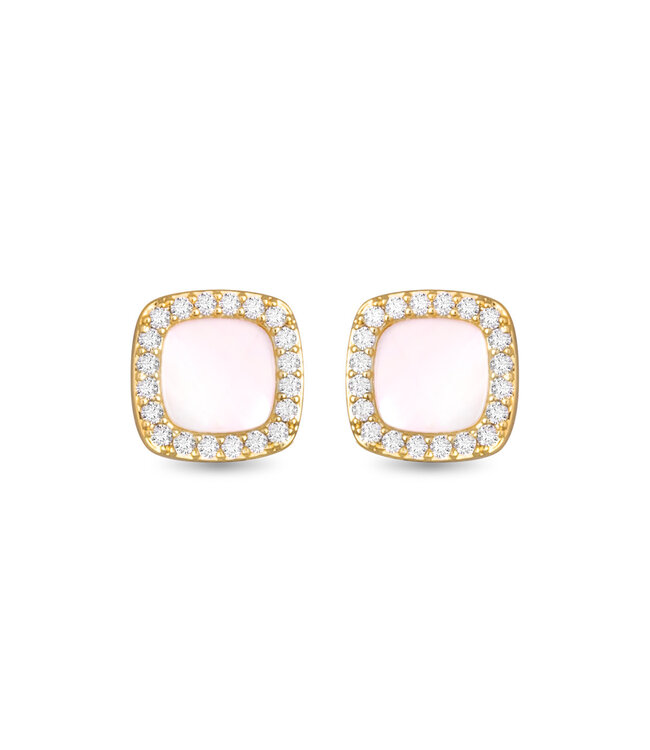 Amanda Blu CZ and Mother of Pearl Small Square Stud Earrings -  Gold