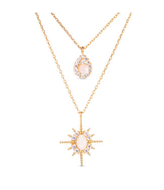 Amanda Blu CZ and Opal Double Necklace -  Gold