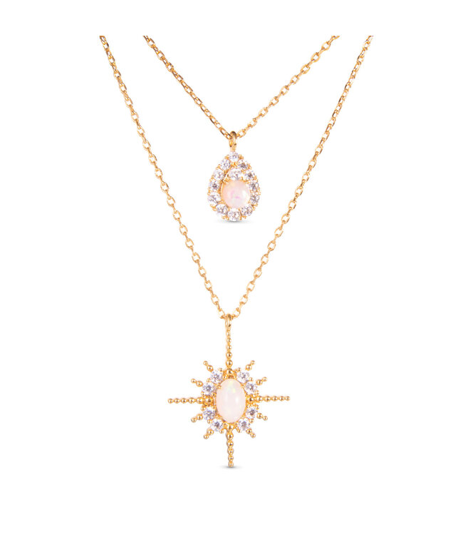 Amanda Blu CZ and Opal Double Necklace -  Gold