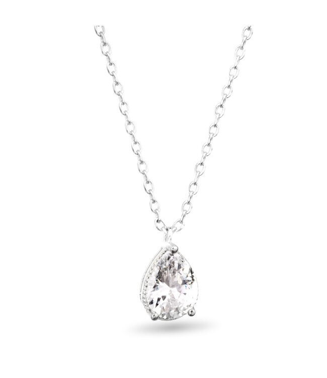 Amanda Blu CZ Pear Shaped Solitaire Necklace -  Silver