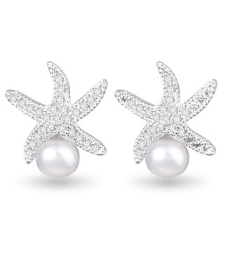 Amanda Blu CZ Starfish and Pearl Stud Earrings -  Silver