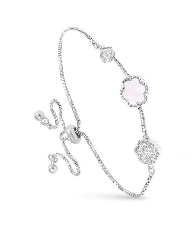 Amanda Blu CZ/Mother of Pearl Clover Pull-Cord Bracelet