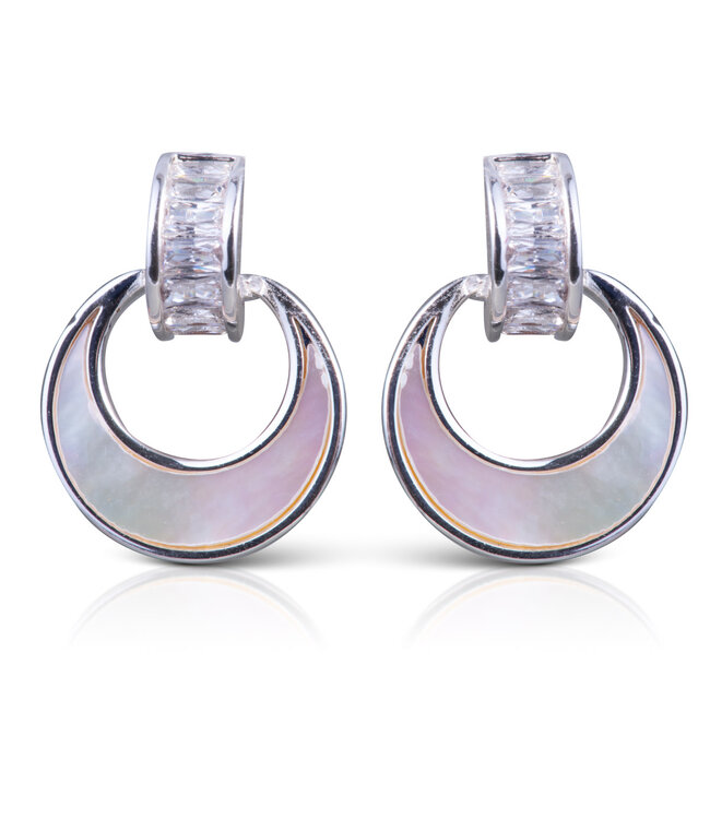 Amanda Blu CZ/Mother of Pearl Crescent Earrings - Silver
