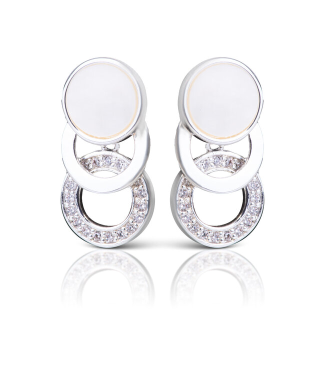 Amanda Blu CZ/Mother of Pearl Disc Rings Earrings - Silver