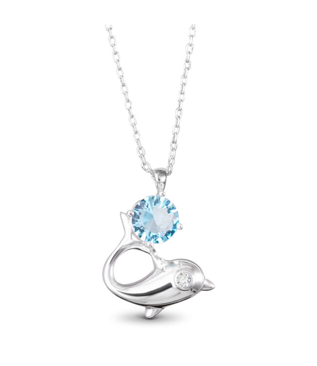 Amanda Blu Dolphin with Blue CZ Necklace -  Silver