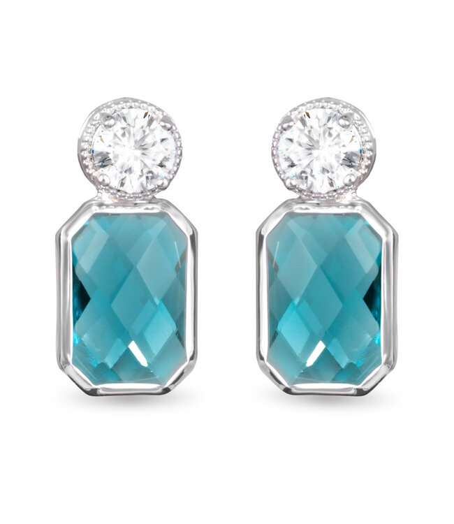 Amanda Blu Faceted Blue CZ Drop Earrings -  Silver